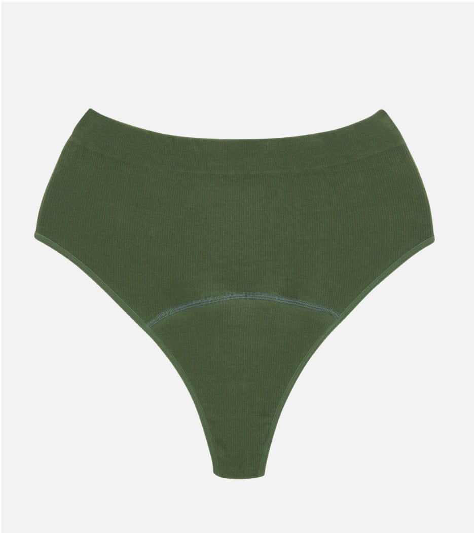 Seamless Ribbed High-Waist Thong - Forest Green