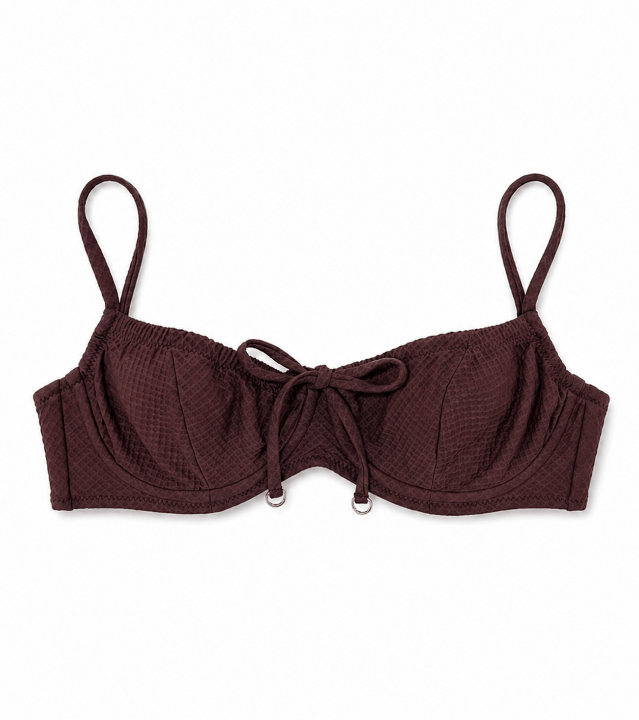 Swimwear - Waffle - Balcony - Wired - Top - Brown
